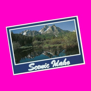 Cartolina d'epoca Idaho anni '90 Montagne panoramiche Lago Natura Riflesso Vista Geologia Fotocromia Era Postalmente inutilizzata