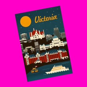 Lantern Press Victoria, Colombie-Britannique, Canada Skyline Empress Hotel Harbour, souvenir pittoresque, style exclusif, plume, carte postale authentique, courrier postal, neuf