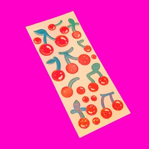 Ensemble de feuilles d'autocollants fruités chatoyants amusants, cerise citronnée scintillante, déco estivale en vinyle coloré, découpé, brillant, scintillant rose tête de mort - Plus de styles