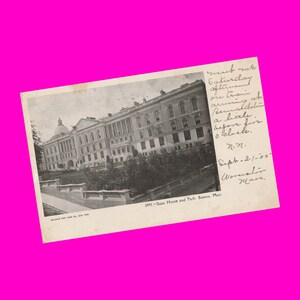 Massachusetts Vintage 1900s Cartolina Boston State House Park Edificio governativo Architettura storica Retro indiviso Era timbrata