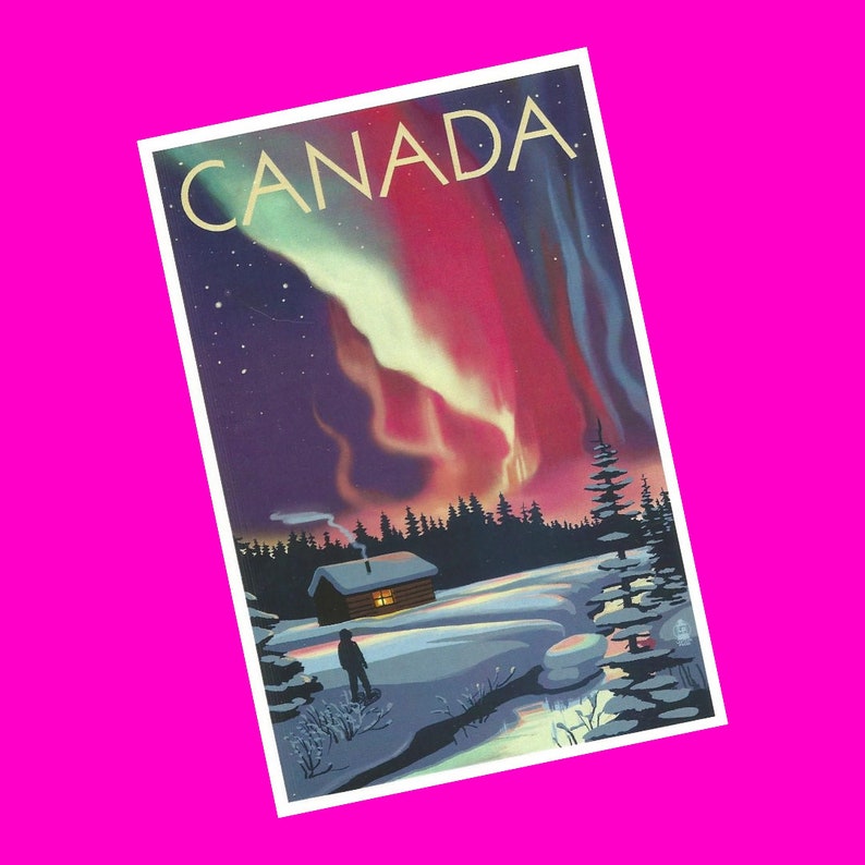 Lantern Press Canada Northern Lights Cabin Aurora Borealis Nature Scenic View Exclusive Pen Pal Snail Mail Card Authentic Postcard NEW image 1