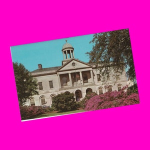 Carte postale vintage des années 1950 en Floride, bureau de poste de Tallahassee, courrier postal USPS, azalées, fleurs, architecture pittoresque, époque photochrome, non utilisé