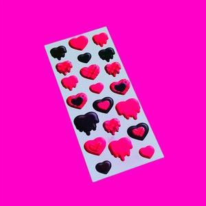 Melting Heart Pink Skull Plaid Dripping Horror Cute Pastel Goth Deco Scrapbooking Journal Agenda Matte Sticker Sheet Set - More Colours