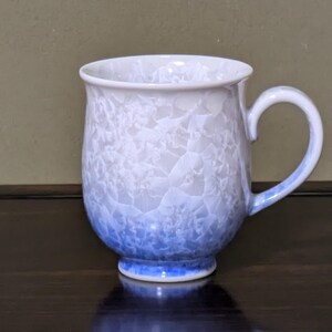 Kyoto, Kiyomizu-yaki Flower Crystal - Japanese mug (tea cup) 280ml White Blue, (Free wrapping)