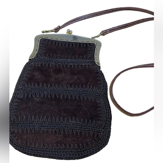 Vintage Suede and Crochet Bag