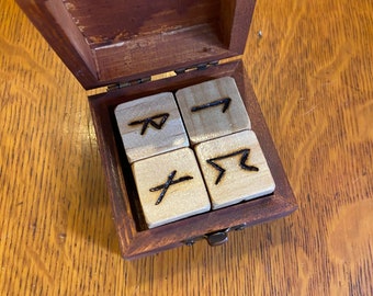 Rune dice set in wooden box