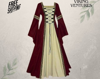 Mittelalterliches Wikinger-Elfenkleid, Renaissance-Fantasie-Keltisches Kleid für Ren Faire, Cottagecore-Retro-Elfenkleid, mittelalterliches Cosplay-Hexenkleid.