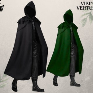 Medieval Viking Cloak With Hood, Renaissance Vampire Wizard Cloak For Adults, Ren Faire Hobbit Black Cape Cloak, Unisex Cosplay Cloak.