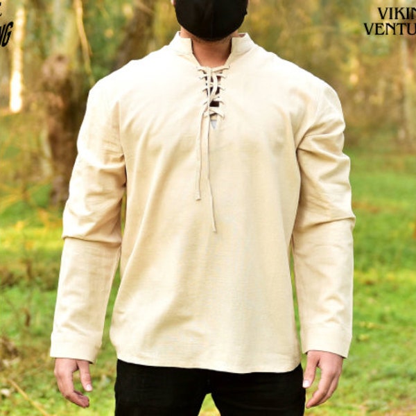 Medieval Viking Tunic For Mens, Comfort Colors Aesthetic Renaissance Shirt, Long Sleeves Cotton Tunic For Ren Faire, Viking Linen Tunic.