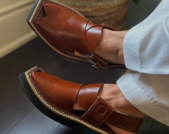 Handmade Leather Crafted Sandals Men | Peshawari / Kaptaan Chappal