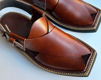 Handmade Leather Crafted Sandals Men | Peshawari / Khan Chappal