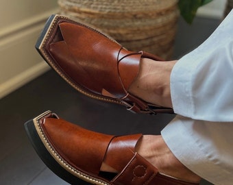 Handmade Leather Crafted Sandals Men | Peshawari / Kaptaan Chappal