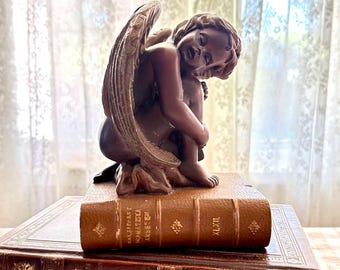 Moody Vintage Cherub Bookend • Sleeping Angel on Shakespearean Book Base • Victorian Library Decor • Dark Academia decor