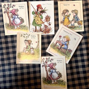 Vintage Cottagecore Grußkarten • 1980s Ephemera • Hummelkinder • Religiöse Postkarten