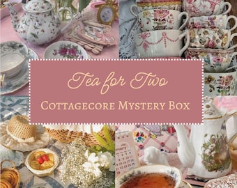 Tea for Two Cottagecore Box • Vintage Teapot & Mismatched Teacups • Afternoon Tea Party Gift Set