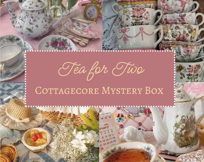 Tea for Two Cottagecore Box • Vintage Teapot & Mismatched Teacups • Afternoon Tea Party Gift Set
