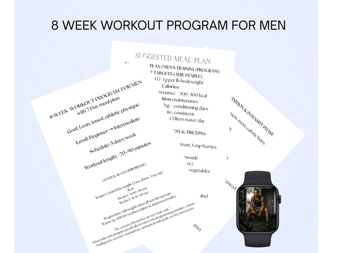 Weekly Routine Template Men Editable 8 Week Workout Program for Men With Meal Plan for Gym Goers ...