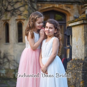 Gorgeous Peach Flower Girl Dress, Various Colours - Wedding - Tulle Dress, Party Dress, Bridesmaid Dress, First Communion