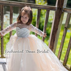Peach Champagne Flower Girl Dress with Train, First Communion Dress, Tulle Dress
