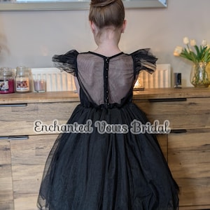 Black Tulle Flower Girl Dress, Pearl Back Dress, Black Tulle Dress, Black Party Dress, Black Puffy Dress, Girls Tutu Dress,Girls Tulle Dress