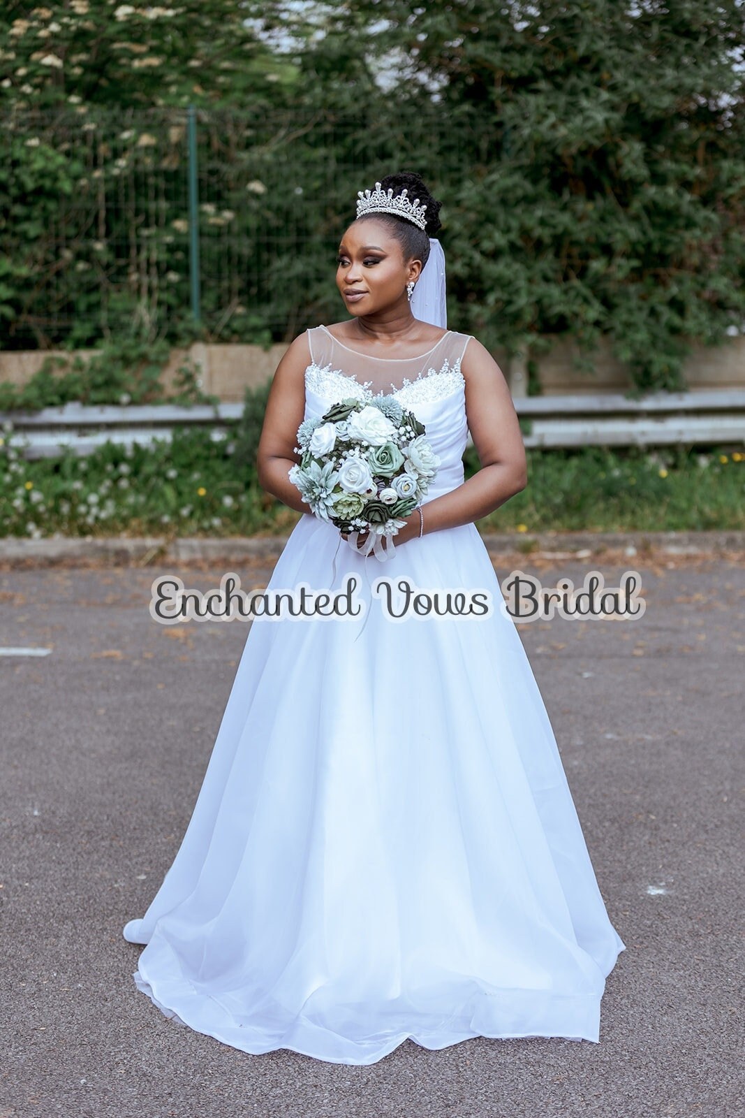 Pearl Sequin Bridal Dress, Illusion Wedding Gown, Plus Size