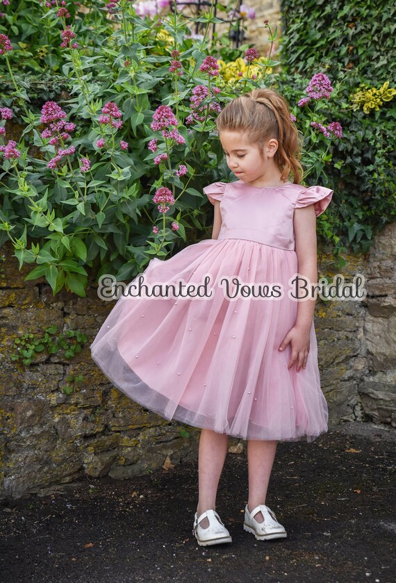 Pink Pearl Flower Girl Dress various Colours Bridesmaid Dress Birthday Dress Girl Wedding Dress Tulle Dress Pearl Dress Etsy