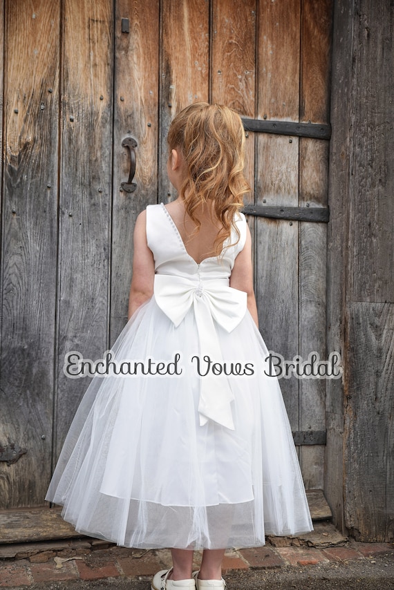 Pink Pearl Tulle Flower Girl Dress: Satin Bow Bridesmaid Dress - Etsy