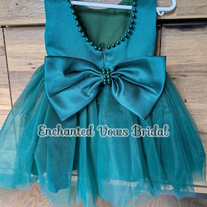 Green Flower Girl Dress, Tulle Dress, Satin Dress, Baby Flower Girl Dress, Princess Dress,  Pearl Dress, Birthday Dress