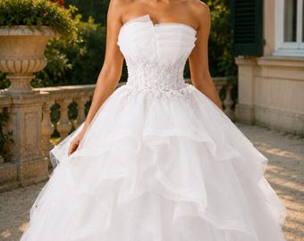 Princess Wedding Dress, Fairytale Bridal Ball Gown, Strapless Corset Wedding Dress, Disney Inspired Bridal Gown, Tulle Wedding Dress