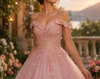 everlasting fairytale pink dress Fairycore Blush Pink Tulle Floral Spaghetti Straps Wedding Dress