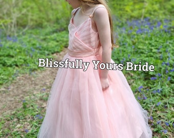 Peach Satin & Tulle Flower Girl Dress - (Variety of Colours) Bridesmaid Dress - Wedding - Party Dress, Christmas Dress