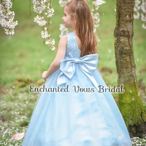 Blue Flower Girl Dress, Princess Flower Girl Dress, Pagent Dress, Tulle Dress, Blue Satin Dress, Tutu Flower Girl Dress, Birthday Dress