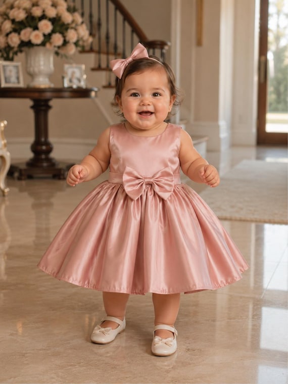 satin toddler dress Pink Satin Toddler Girl Dress with Bow