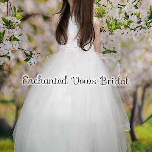 Glitter, Princess Flower Girl Dress With Train- Bridesmaid Dress, Wedding, Pearl Dress, Communion Dress