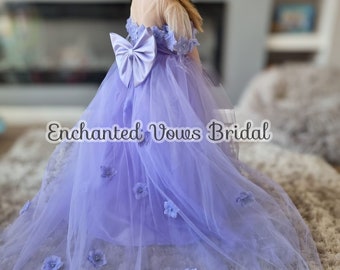 Lilac Floral Flower Girl Dress, Princess Gown with Train, Photoshoot Dress,