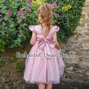 Pink Flower Girl Dress -Various Colours, Birthday Dress,Tulle Flower Girl Dress, Pearl Dress, Baby Tulle Dress, Photoshoot Dress, Tutu Dress