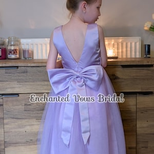 Lilac Flower Girl Dress, Purple Tulle Dress, Satin Flower Girl Dress, Junior Bridesmaid Dress, Wedding Dress, Pageant Dress, Birthday Dress