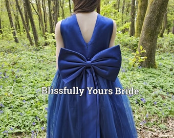 Navy Satin Flower Girl Dress - Bridesmaid Dress - Wedding (Variety of colours)
