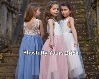 Gorgeous Blue Flower Girl Dress - Variouss Colours - Bridesmaid Dress - Wedding - Tulle Dress, Party Dress