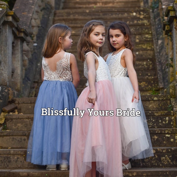 Gorgeous Blue Flower Girl Dress - Variouss Colours - Bridesmaid Dress - Wedding - Tulle Dress, Party Dress