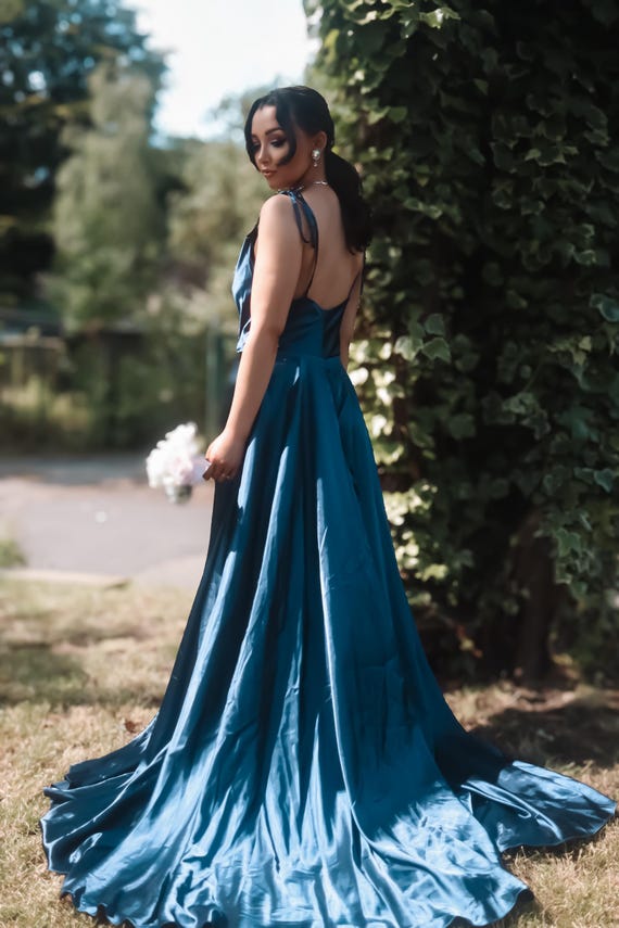 Teal Satin Cowl Neck Dress: Formal Prom, Bridesmaid, Evening Gown - Etsy Teal Satin Cowl Neck Dress: Formal Prom, Bridesmaid, Evening Gown - Etsy