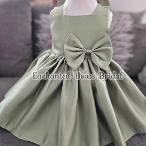 Gorgeous, Olive Green Satin Flower Girl Dress (Various Colours) - Wedding, Communion,  Baptism, Party DressBridesmaid Dress - Wedding