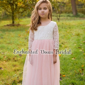 Peach Tulle Flower Girl Dress - Various Colours - Long Sleeved Dress - Tutu Dress - Party Dress - Birthday Dress