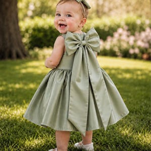 olive green dress birthday Olive Green Party Dress with Cyan Bow main image 0