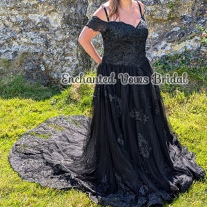 Black Bridal Dress with Train - (Various Colours) Black Wedding Dress, Lace Bridal Dress, Plus Size Wedding Dress, Gothic Wedding Dress