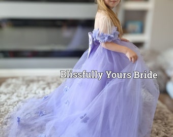 Lilac, Tulle Princess Dress -Flower Girl Dress -Party Dress - Girls Dress - Prom Dress