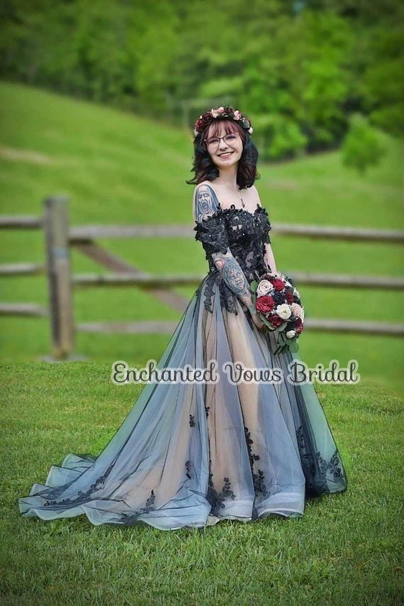 Black Bridal Dress With Train- Various Colours - Wedding