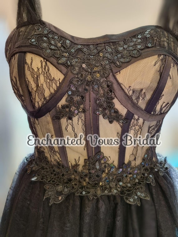Gothic Black Tulle Sequin Dress Various Colours), Lace Bodice Dress