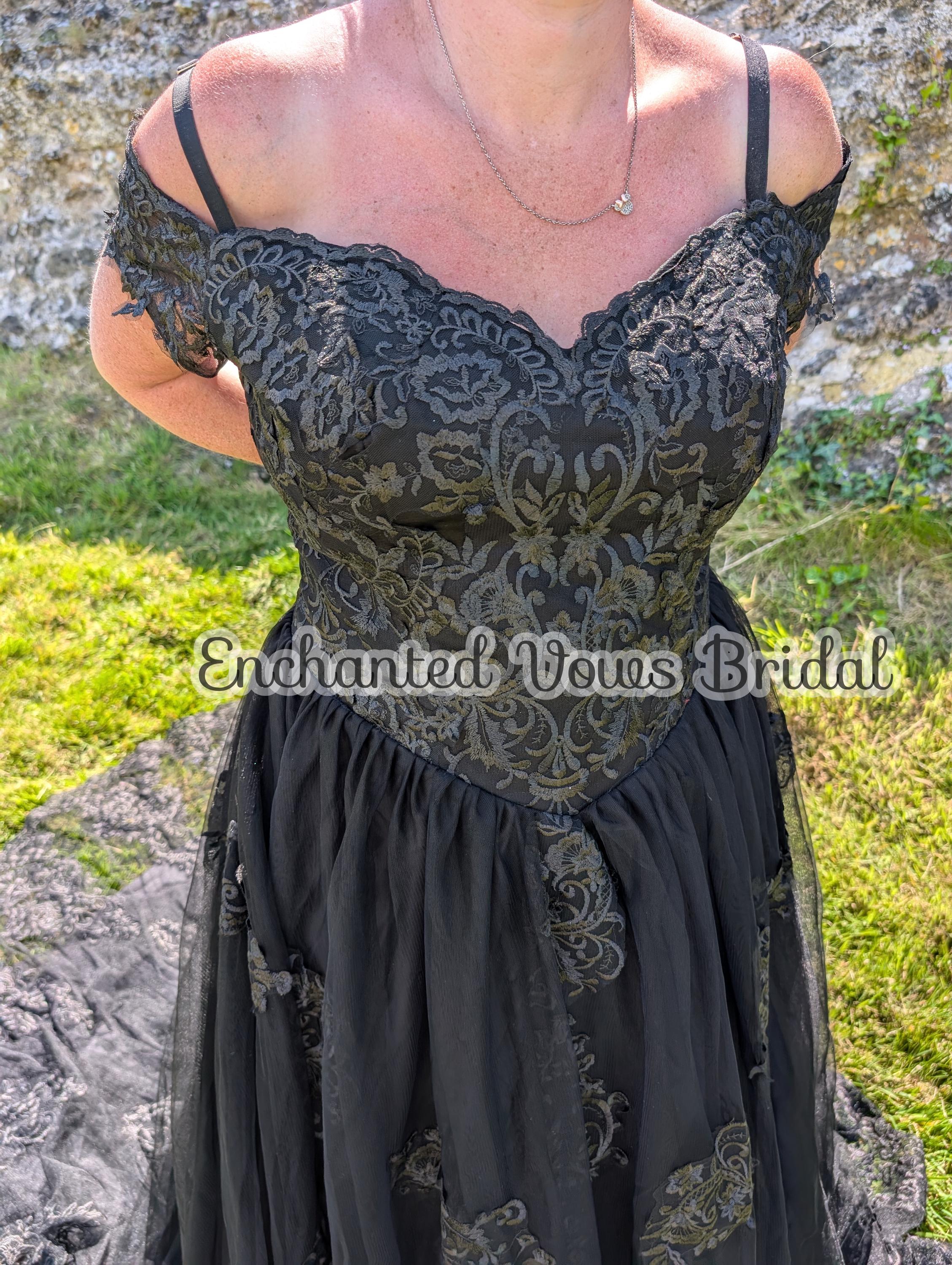 Black Wedding Dress with a Long Train for a Dark Fairytale Look