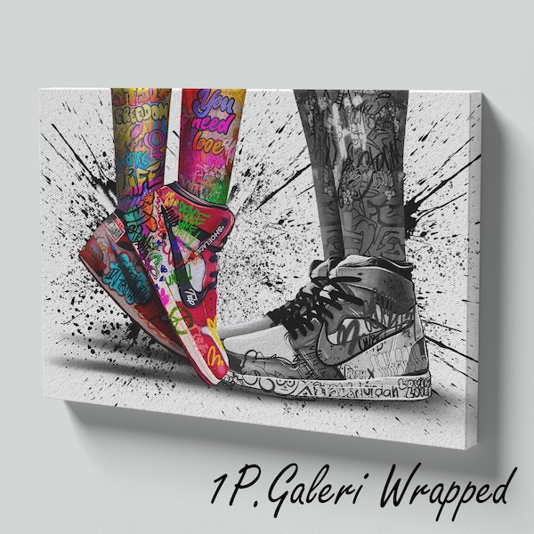 Air Jordan Shoe Graffiti Art, Nike Shoe Art, Colorful Sneakers, Shoe Wall Art, Shoe Wall Art Poster, Handmade Canvas Ready to Hang.
